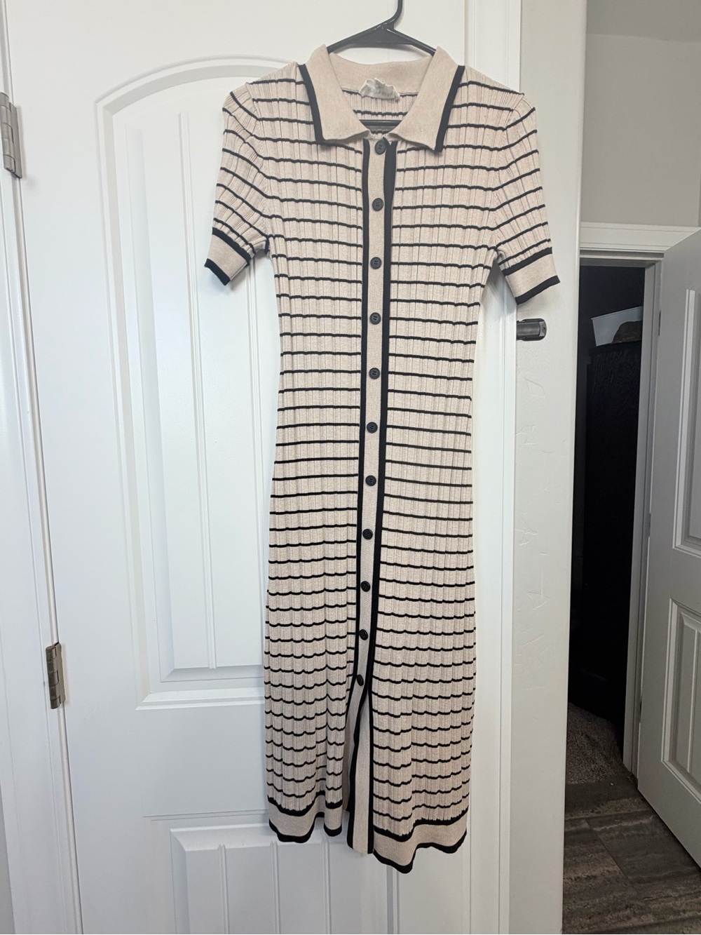 Lucky Brand Beige Knit Midi Dress with Black Trim